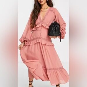 ASOS design long sleeve button through lace midi dress size 6